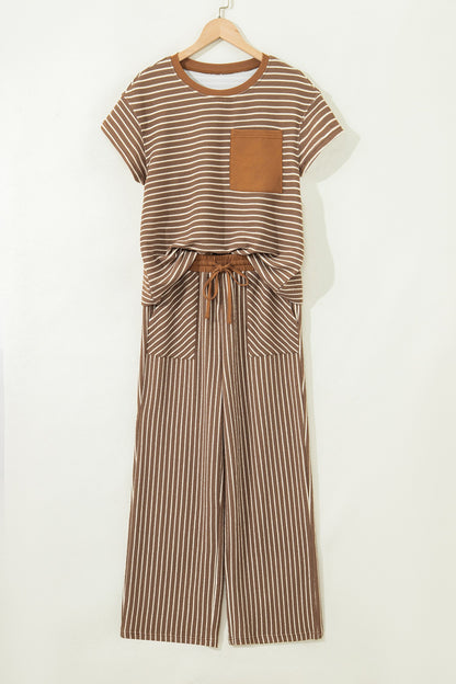 Stripe Crew Neck Tee and Drawstring Pants