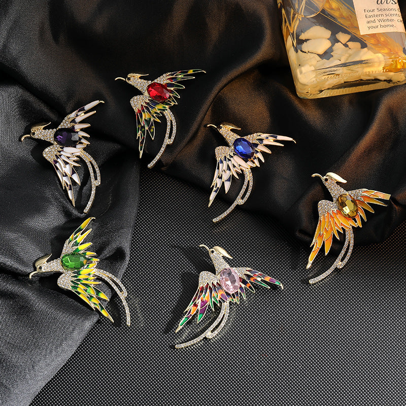 Elegant High-grade Oil Painting Phoenix Brooch