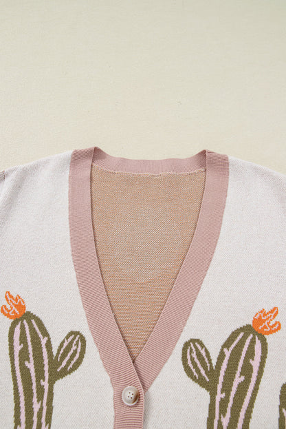 Plus Size Western Cactus Button-front Cardigan Sweater