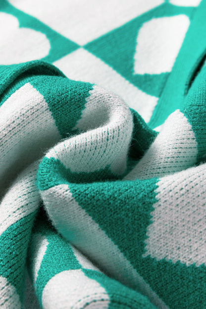 Valentine Heart Checker Buttoned V-Neck Cardigan