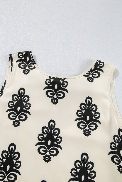 Geometric Sleeveless Hollow Bow-Back Mini Dress