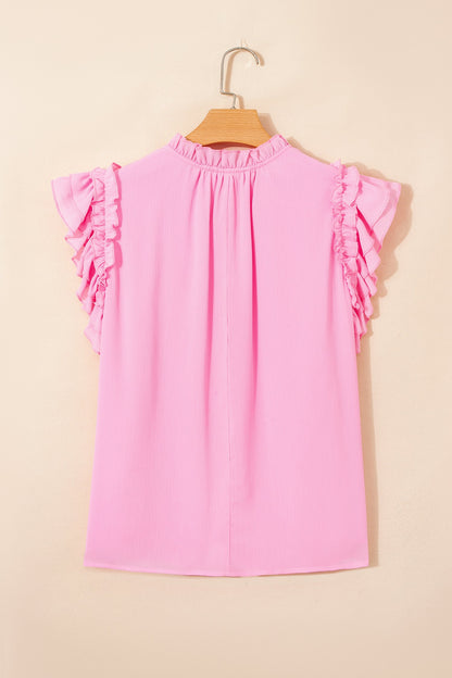 Plus Size Tassel Tie V-Neck Ruffle Blouse