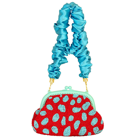 ARNOLDI ARIELA Hand-beaded Clutch Bag In Red & Turquoise Blue