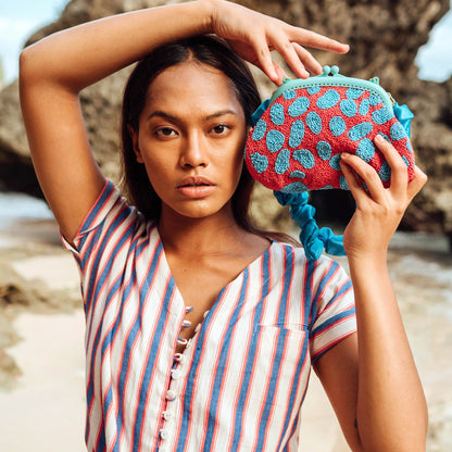 ARNOLDI ARIELA Hand-beaded Clutch Bag In Red & Turquoise Blue