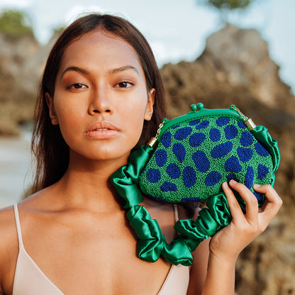 ARNOLDI JADE Hand-beaded Clutch Bag In Lush Green & Blue