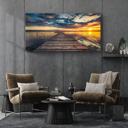 Small Dock By The Vibrant Lake Canvas Wall Art