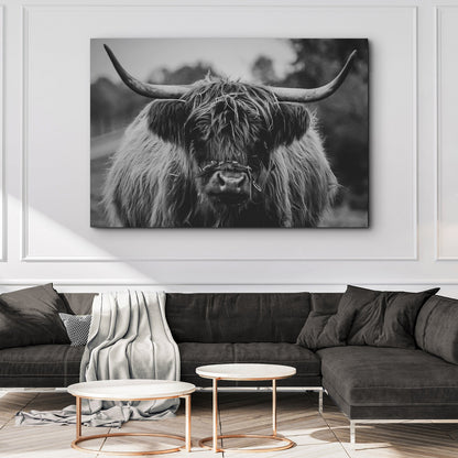 Highland Cow Rustic Gray Canvas Wall Art