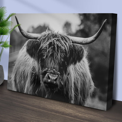Highland Cow Rustic Gray Canvas Wall Art