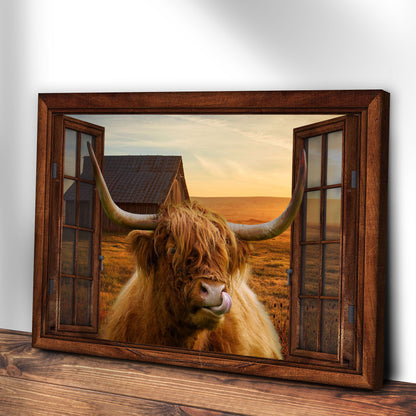 Highland Cow Window View Canvas Wall Art