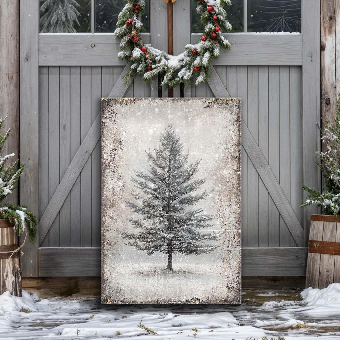 Vintage Christmas Tree Wall Art VI