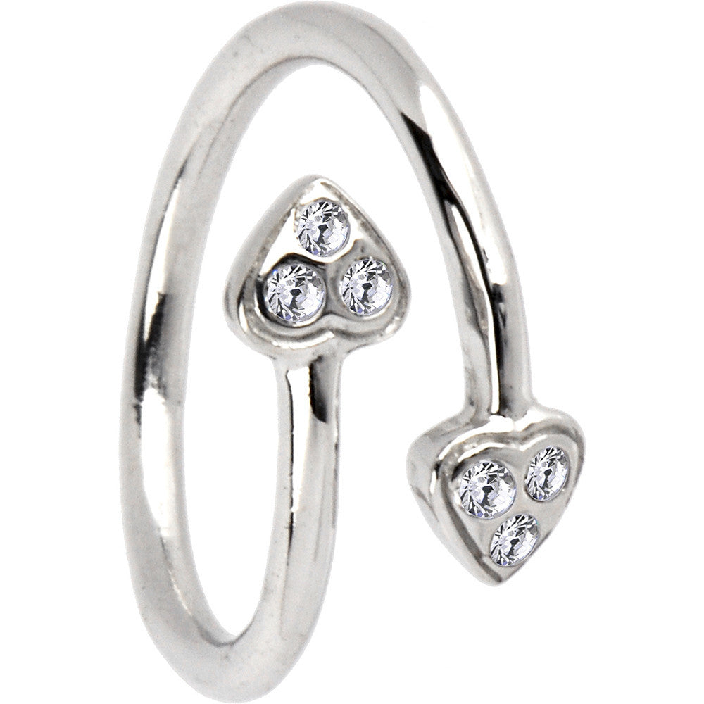 Solid 14k White Gold Double Gem Heart Cubic Zirconia Toe Ring
