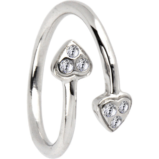 Solid 14k White Gold Double Gem Heart Cubic Zirconia Toe Ring