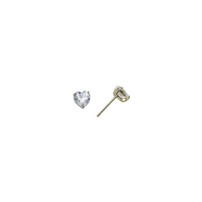 14k Yellow Gold .47ct Basket Set Heart CZ Stud Earrings