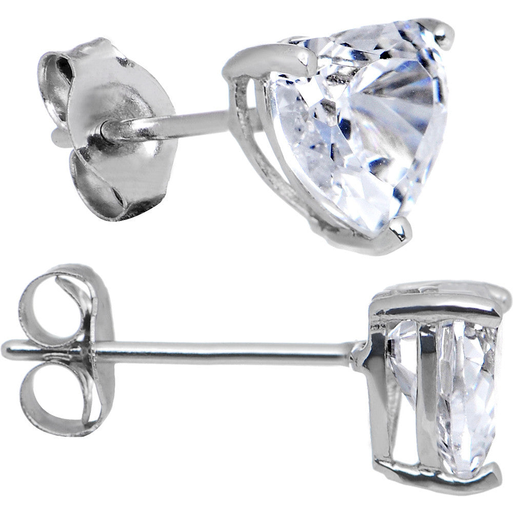 14k White Gold .47ct Basket Set Heart CZ Stud Earrings