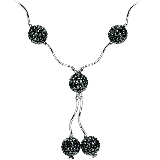 Sterling Silver Jet Crystal Ball Drop Necklace
