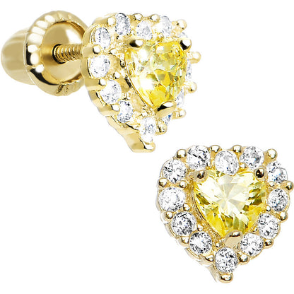 14k Yellow Gold Heart CZ November Birthstone Youth Screwback Earrings