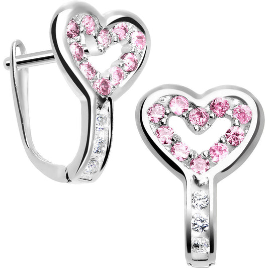 Sterling Silver Heart CZ October Birthstone Youth Leverback Earrings