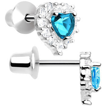 Sterling Silver Heart CZ December Birthstone Youth Screwback Earrings