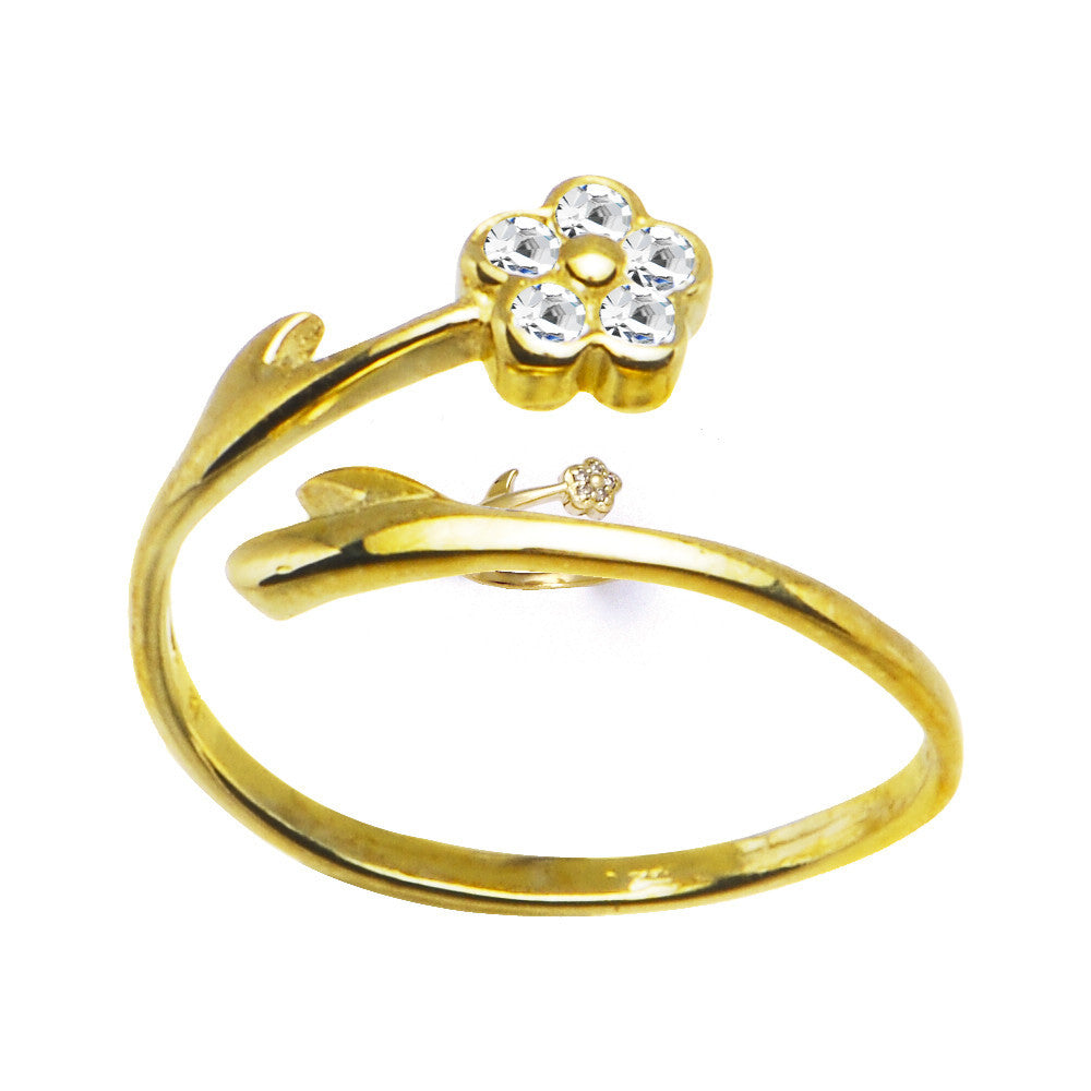 Solid 14k Yellow Gold .05 Carat Genuine Diamond Flower Toe Ring