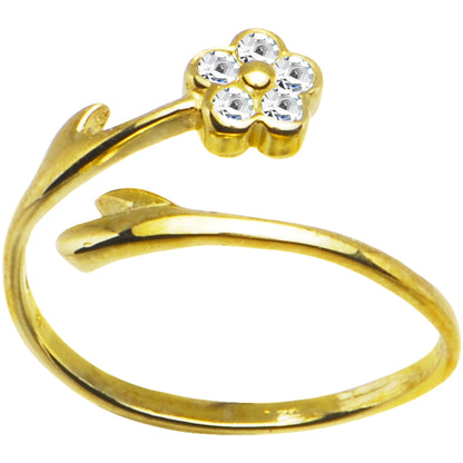 Solid 14k Yellow Gold .05 Carat Genuine Diamond Flower Toe Ring