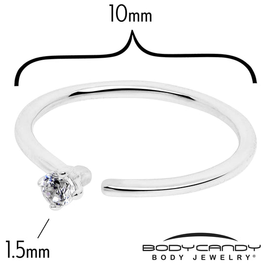 14k Solid White Gold Bendable Nose Hoop 22G 5/16 with CZ