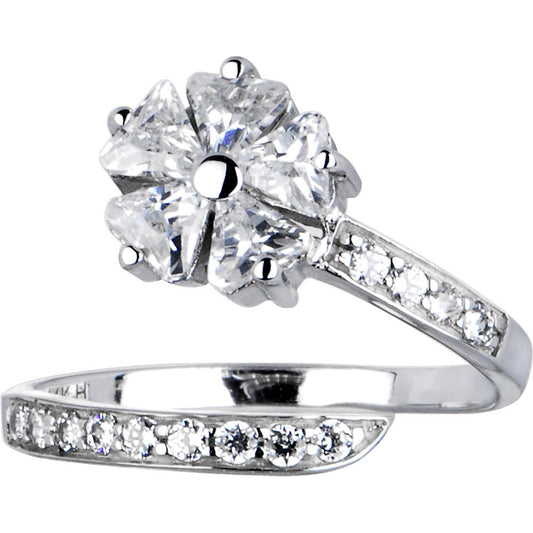 Solid 14k White Gold Cubic Zirconia Floral Flower Toe Ring