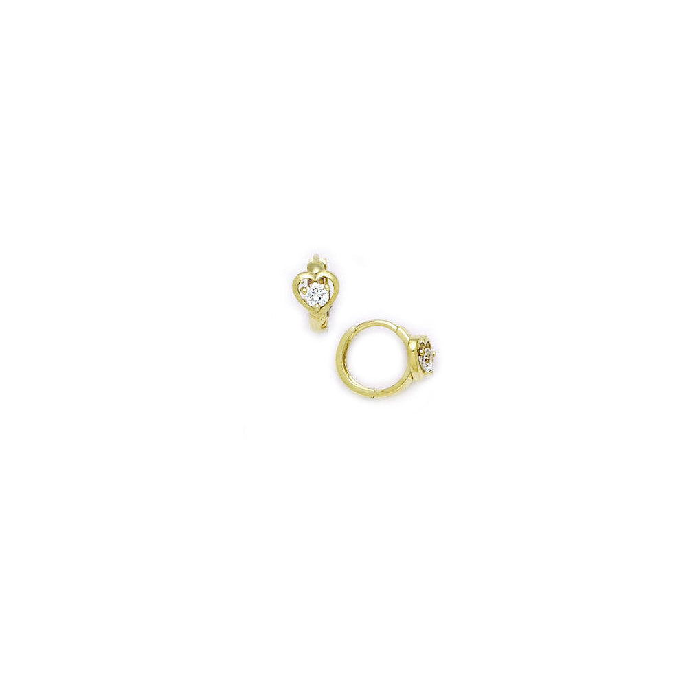14k Yellow Gold CZ Heart Huggy Earrings