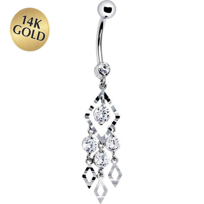 16G Solid 14k White Gold Expressions Chandelier Belly Ring