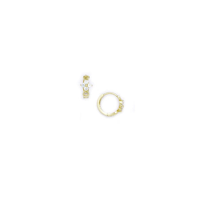14k Yellow Gold CZ Flower Huggy Earrings