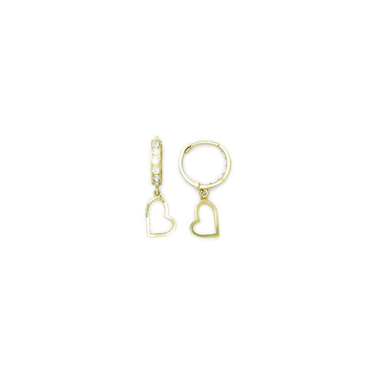 14k Yellow Gold CZ Hollow Heart Huggy Earrings
