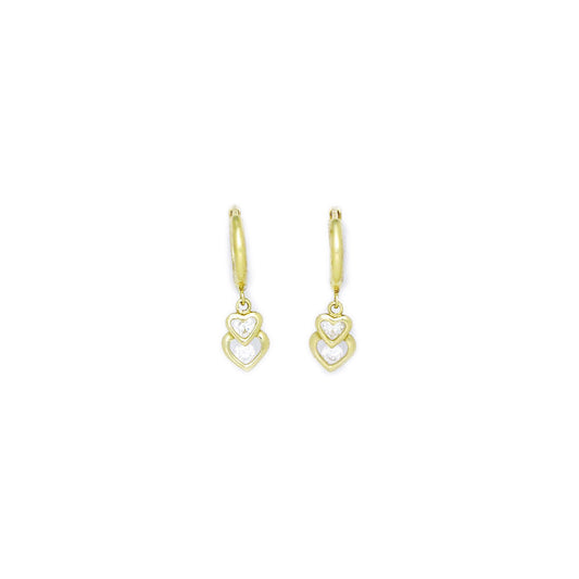 14k Yellow Gold CZ Heart Duet Huggy Earrings