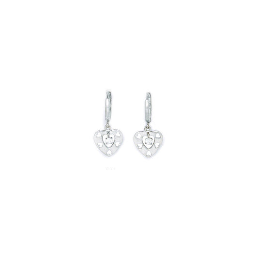 14k White Gold CZ  Cutout Heart Huggy Earrings