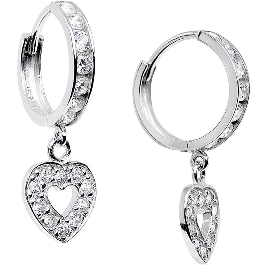 14k White Gold CZ Sweetheart Huggy Earrings