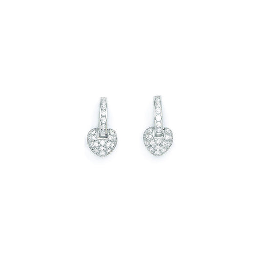 Sterling Silver CZ Zirconia Paved Heart Huggy Earrings