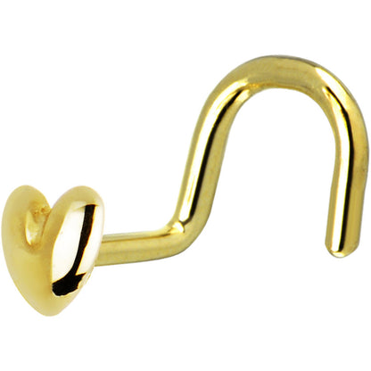 Solid 14K Yellow Gold Heart Nose Screw Ring