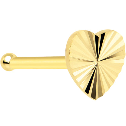 Solid 14K Yellow Gold Flat Textured Heart Nose Bone