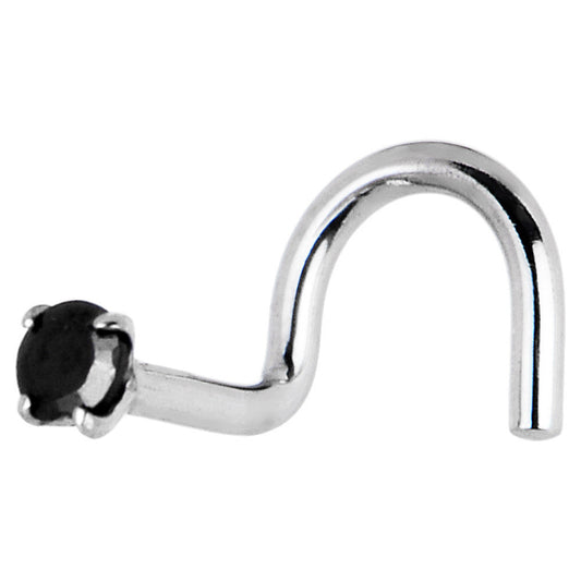 Solid 14K White Gold 2mm Black Cubic Zirconia Nose Screw Ring