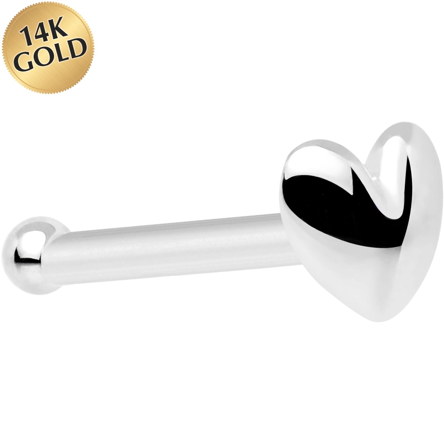Solid 14K White Gold Heart Nose Bone