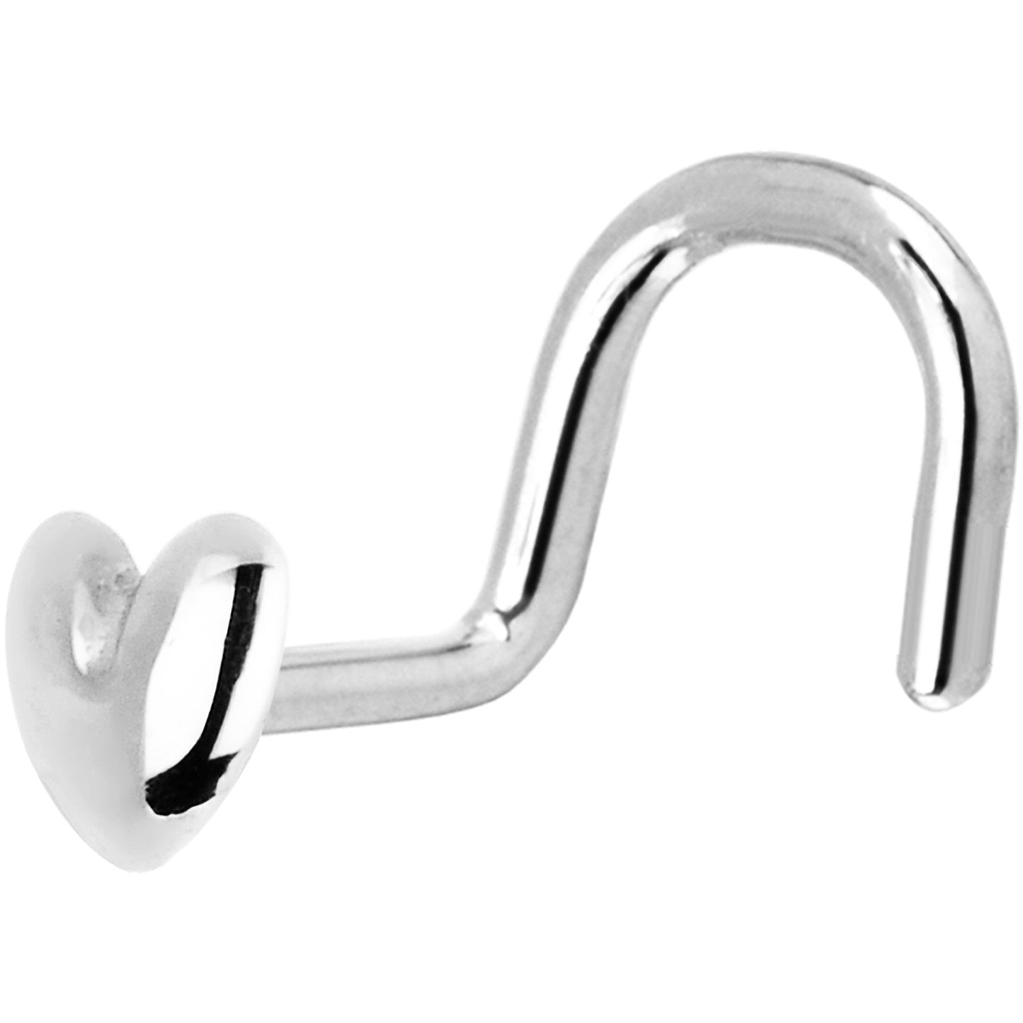 Solid 14K White Gold Heart Nose Screw Ring