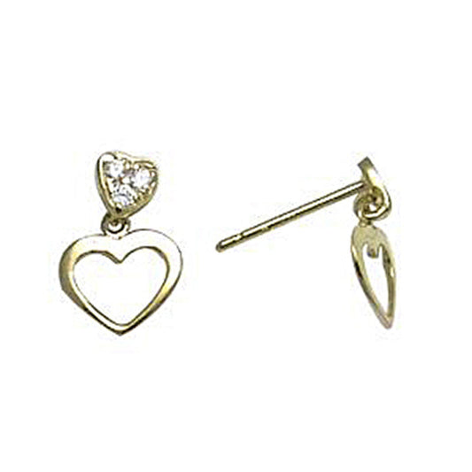 14k Yellow Gold CZ Dangle Heart Stud Earrings