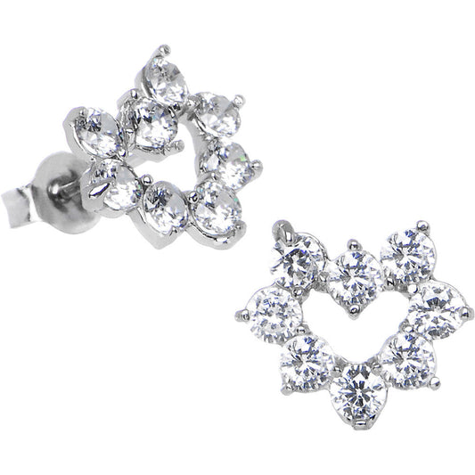 14k White Gold Cubic Zirconia Heart Stud Earrings