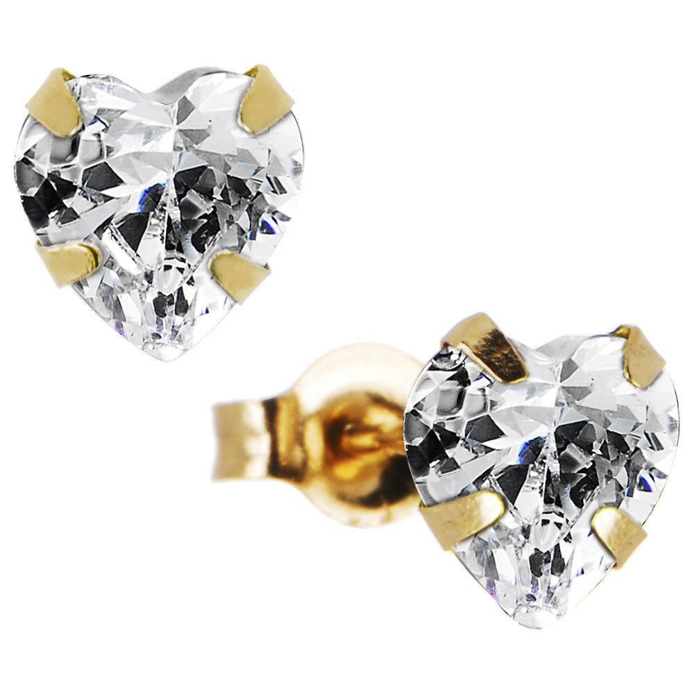 14k Yellow Gold .47 Carat CZ Heart April Birthstone Earrings