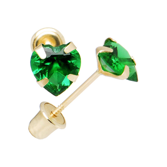 14k Yellow Gold .47 Carat CZ Heart May Birthstone Earrings