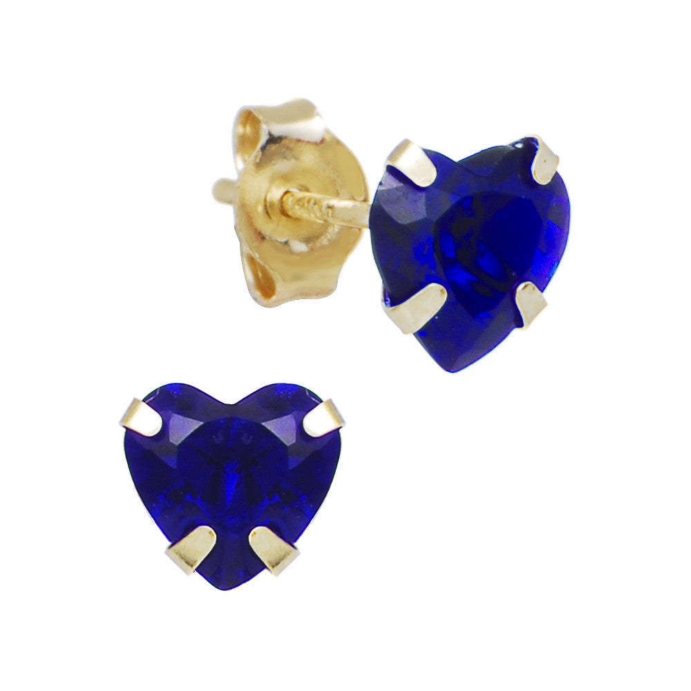 14k Yellow Gold .47 Carat CZ Heart September Birthstone Earrings