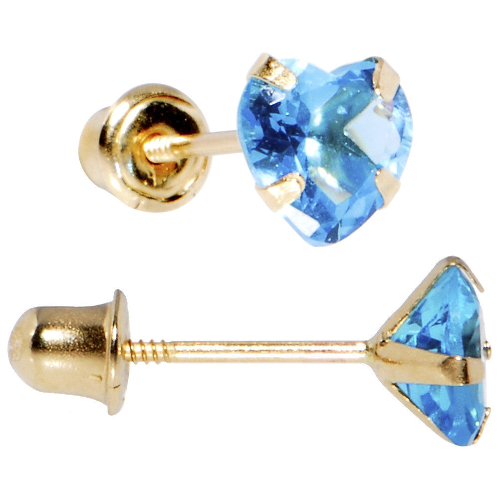 14k Yellow Gold .47 Carat CZ Heart December Birthstone Earrings