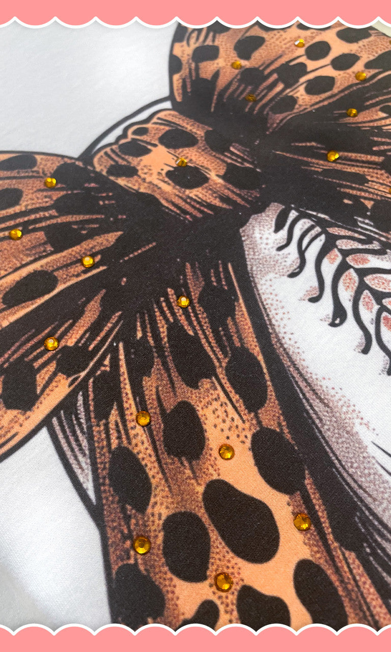 Baseball Cheetah Bow Rhinestone Graphic Shirt