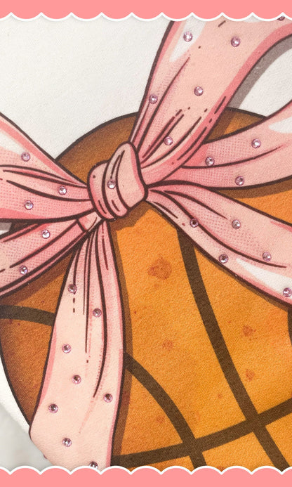 Basketball Pink Bow Rhinestone Graphic Shirt