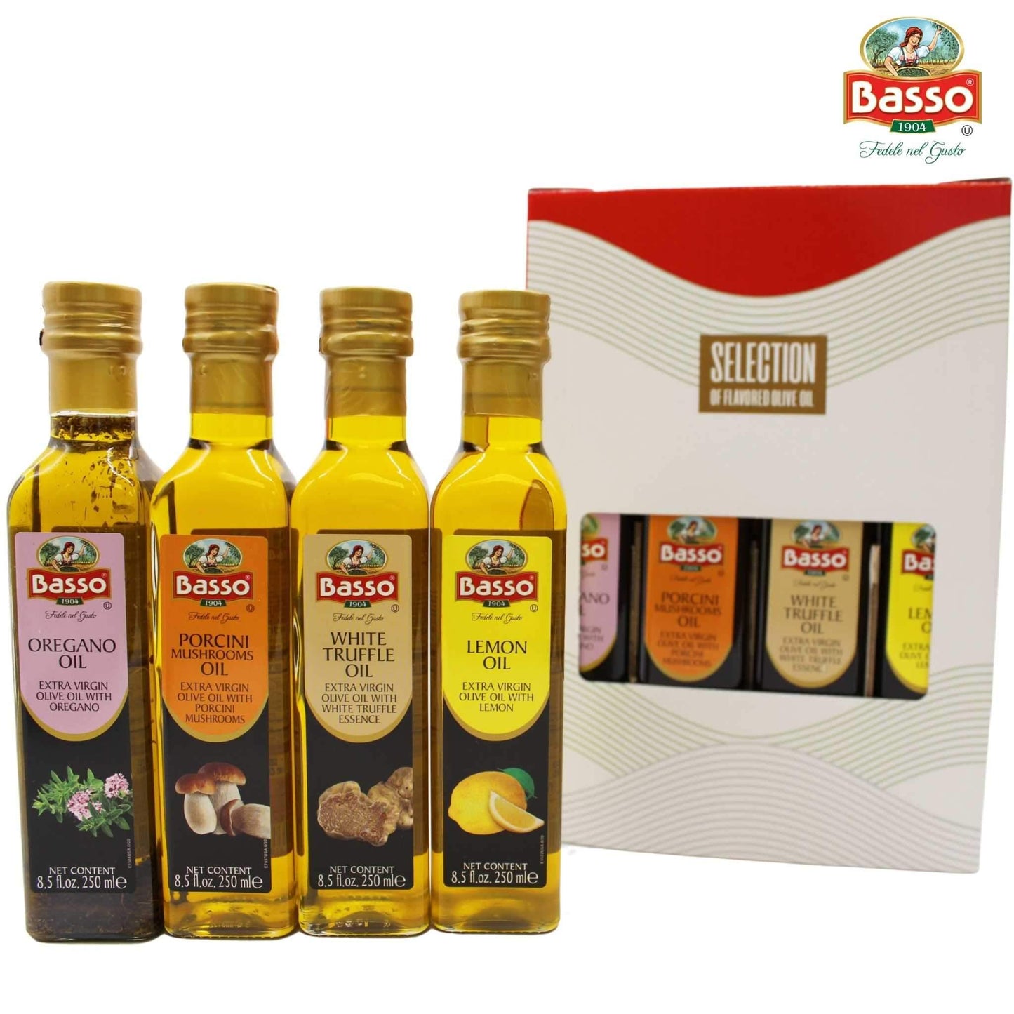 LIQUIDATION! Basso 1904 Infused Extra Virgin Olive Oil Gift Set – 4 x 8.5 fl. oz (250 ml) Best By 01/2026