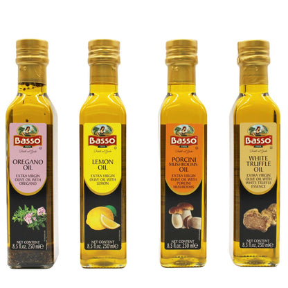 LIQUIDATION! Basso 1904 Infused Extra Virgin Olive Oil Gift Set – 4 x 8.5 fl. oz (250 ml) Best By 01/2026