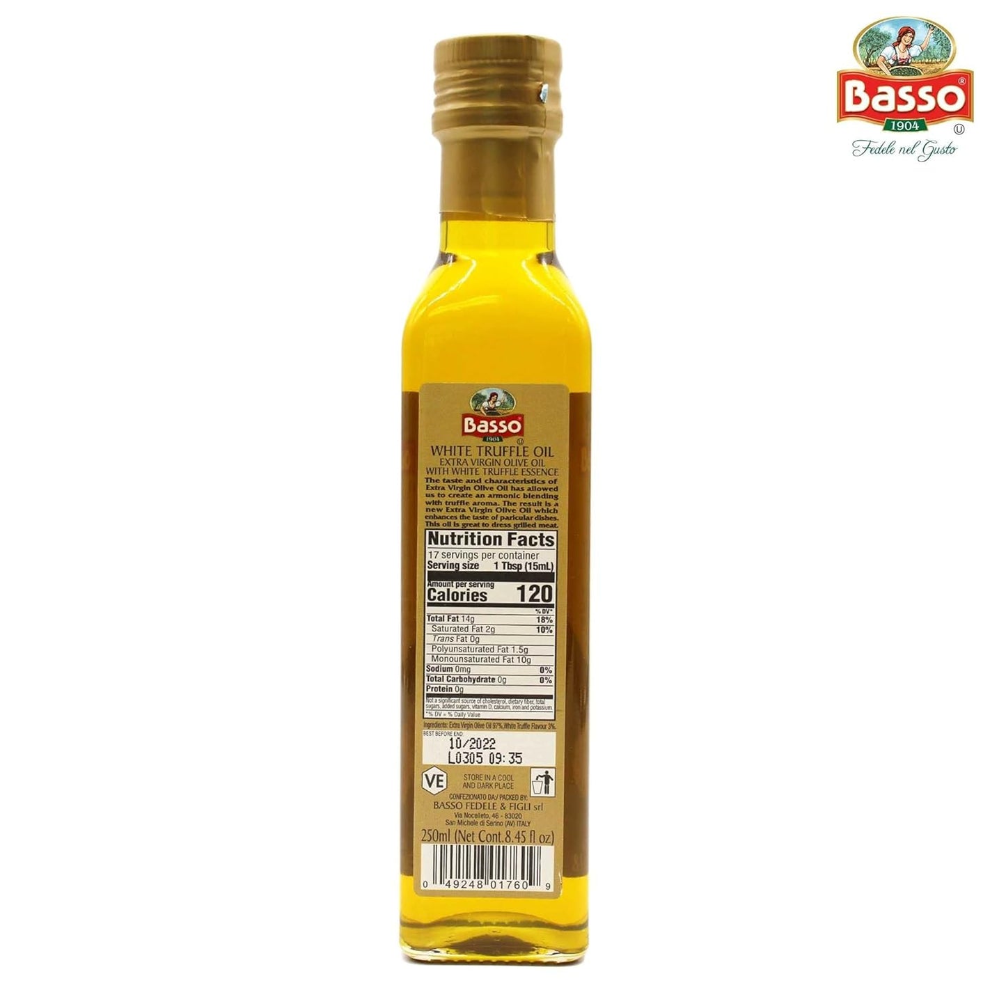 Basso 1904, White Truffle Infused Extra Virgin Olive Oil – 250 ml (8.5 oz)